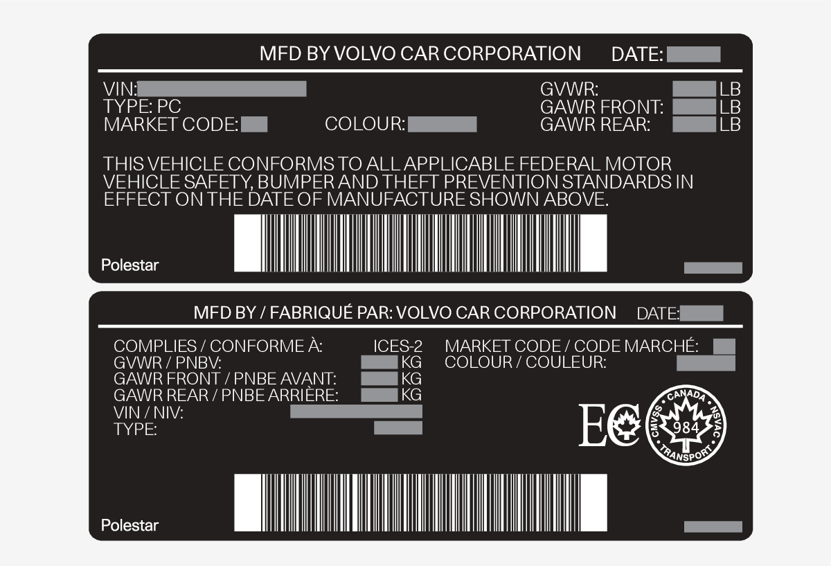 PS-1926-Label, FMVSS specifications for USA and CMVSS standards for Canada