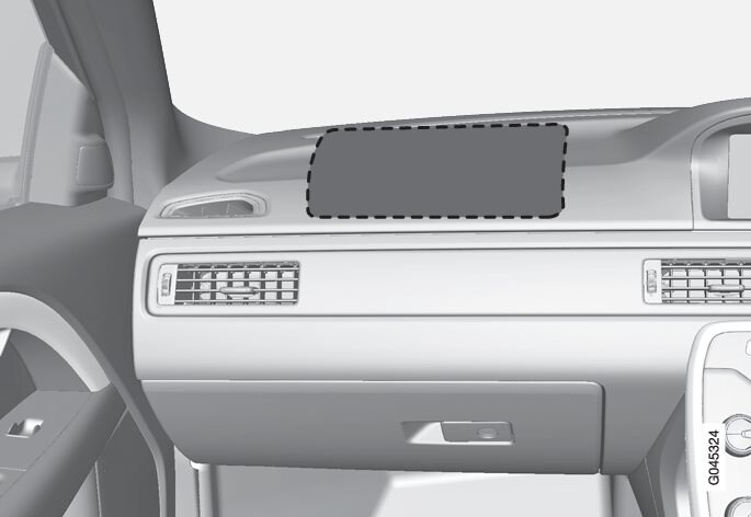 Localização do airbag do lado do passageiro da frente em modelos com volante à direita.