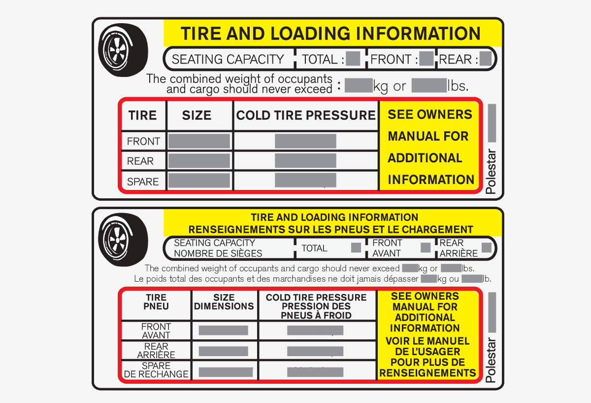 PS-1926-Label, Tire inflation pressures for USA and Canada