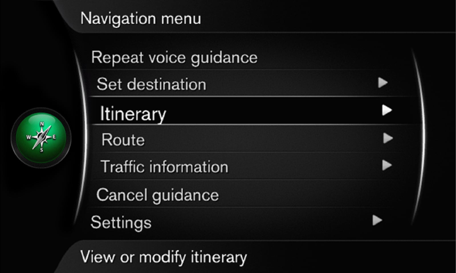 P3/P4 - Support site - Sensus Navigation menu - View or modify itinerary
