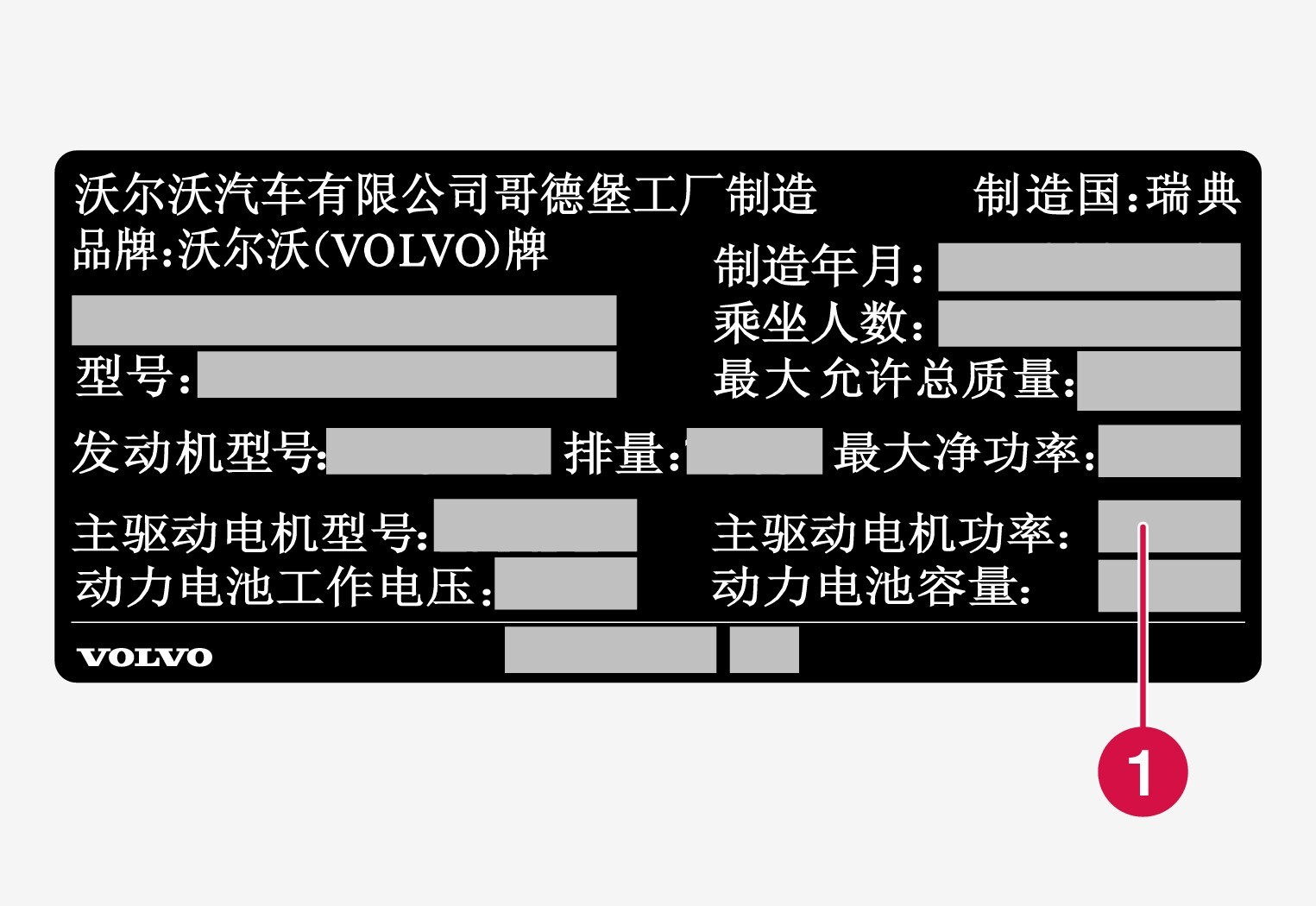 P5-1526-XC90Hybrid-VIN label for vehicles imported to China, power