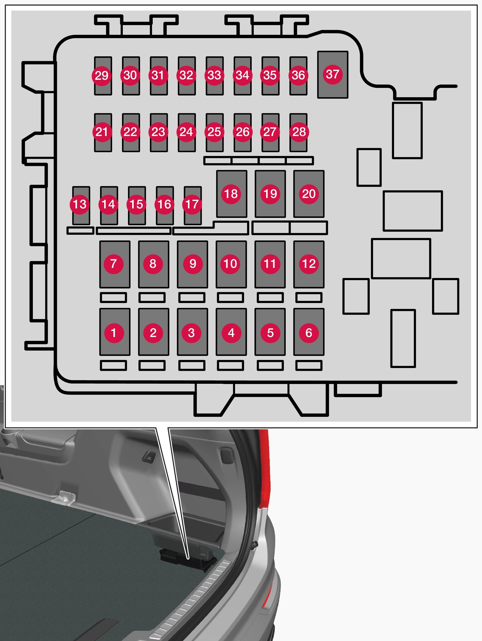 The central electrical unit is located under the storage compartment on the right-hand side.