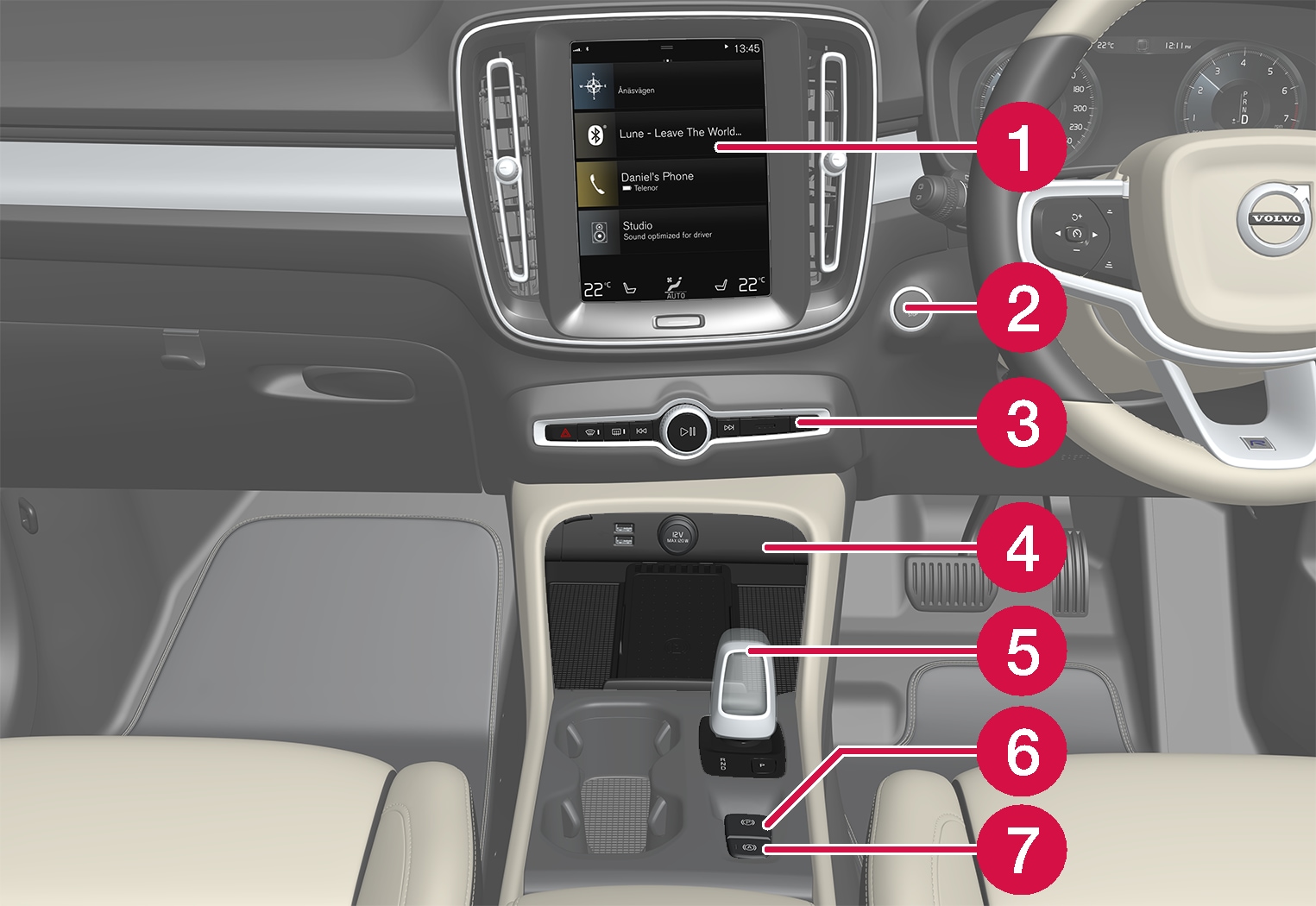XC40 Displays and controls by the driver in a righthand drive car