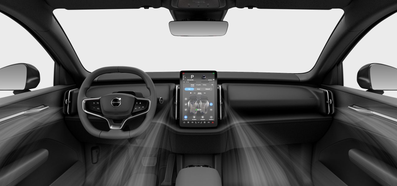 Vista del interior desde la posición del conductor