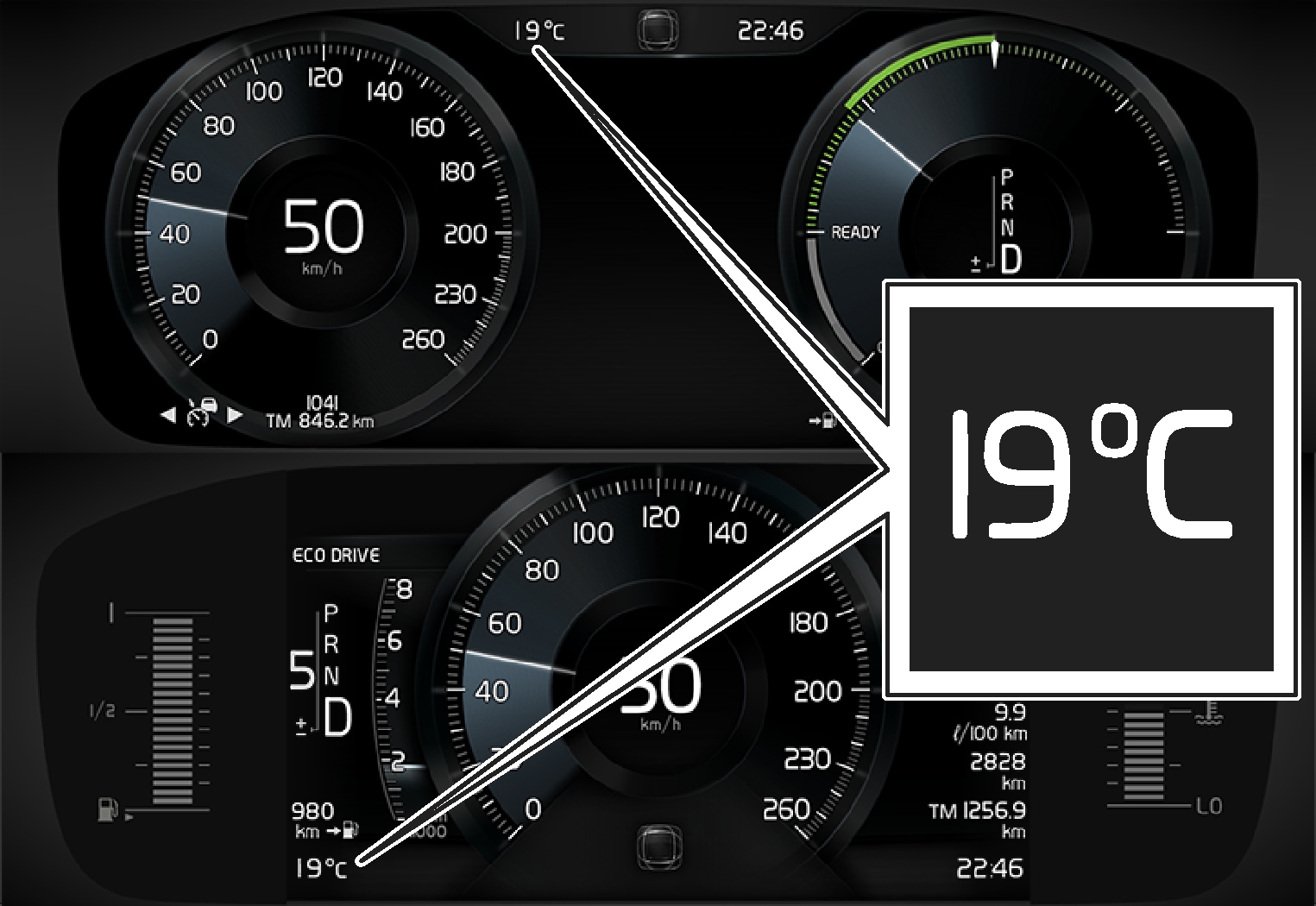 P5-Temperature gauge in driver display 8 inch and 12 inch