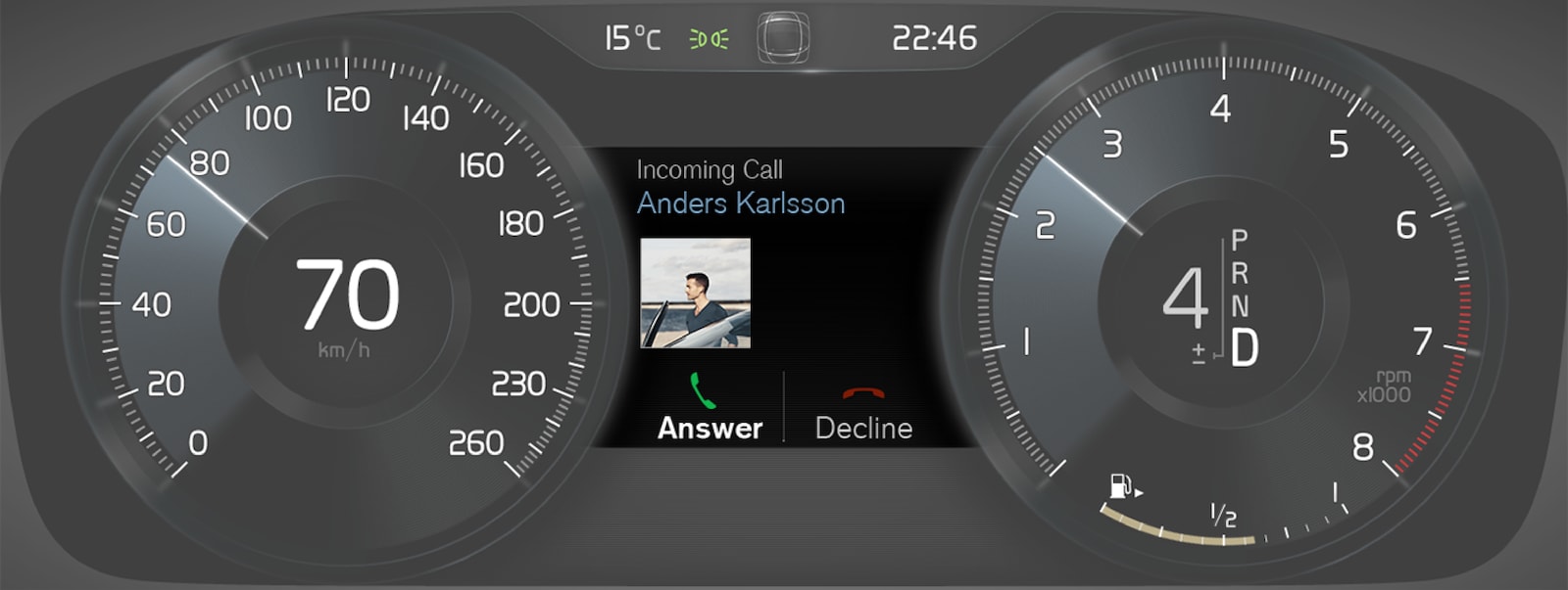 P5-1507-Incoming Call, message in driver display