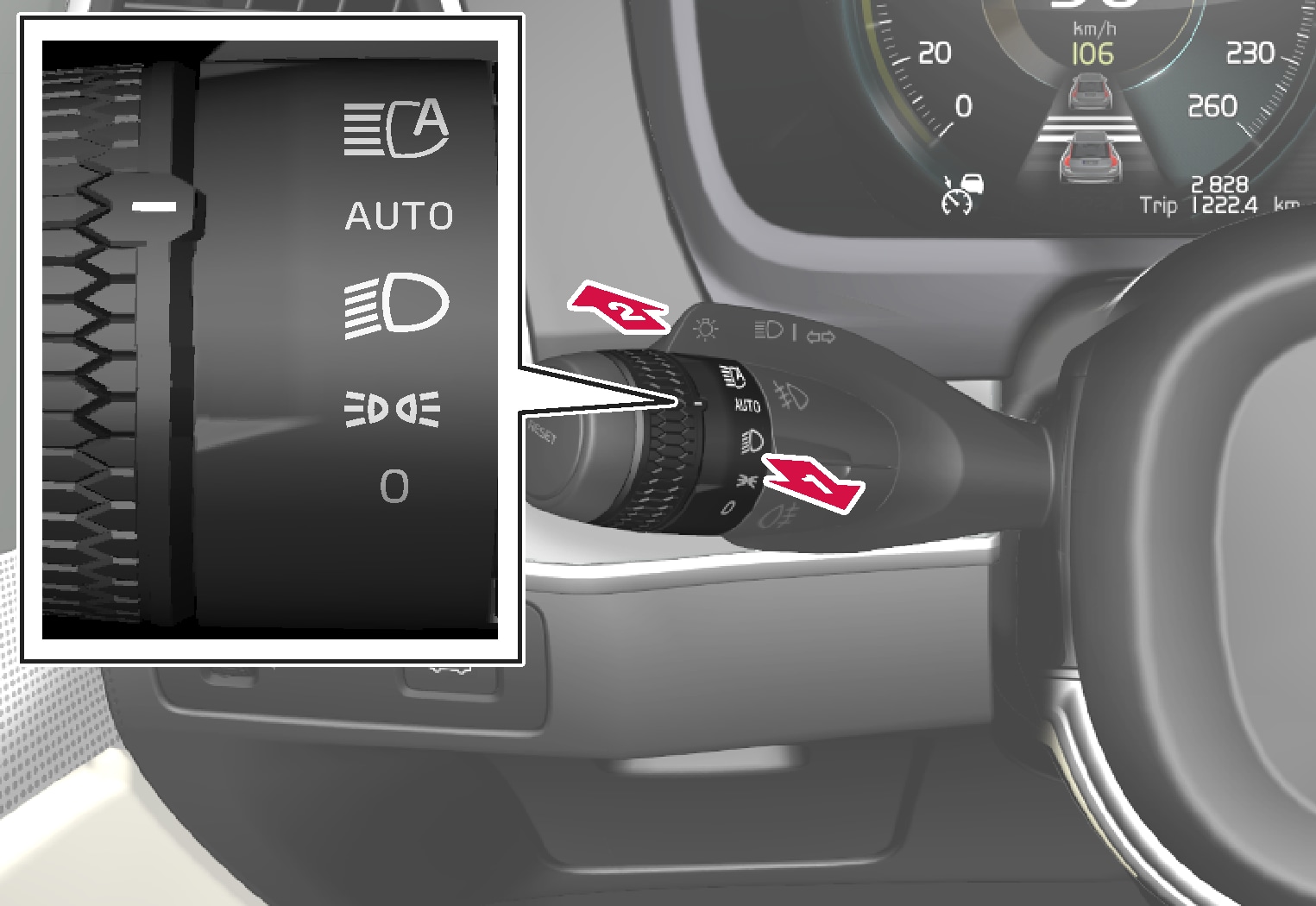 P5-1617 Stalk with turning ring, high beam toggling