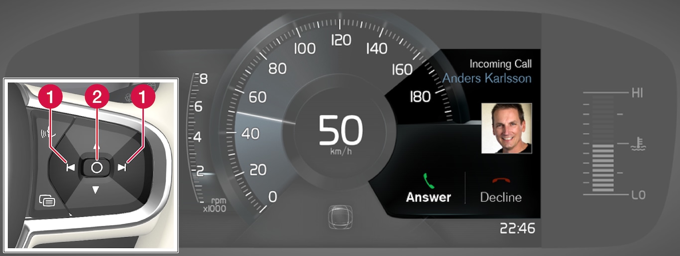 P5-1546-Incoming Call, message in driver display and right steering wheel switch 8 inch