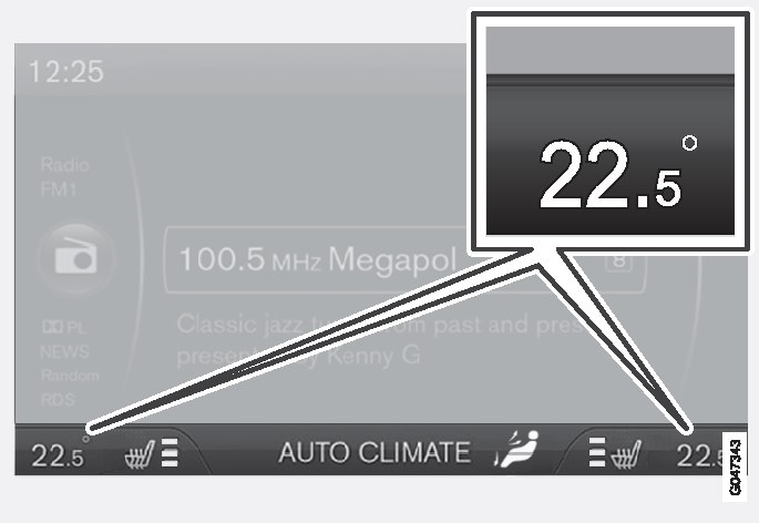 La temperatura programada en cada lado se muestra en la pantalla de la consola central.