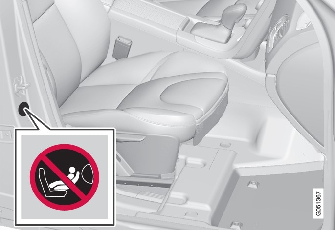 Alternative 2: Position of airbag label on passenger side door pillar. The label becomes visible when the passenger door is opened.