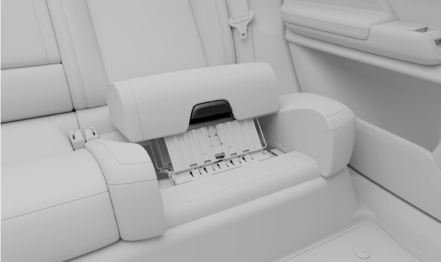 The release handle on the front of the child seat