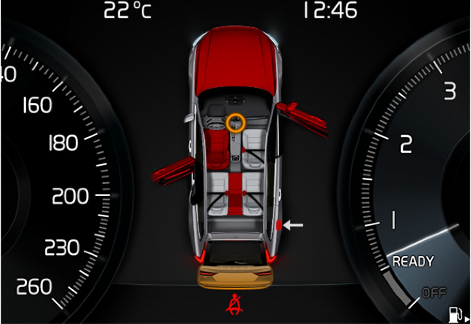 P5-1646-S90/V90–Safety–Driver display belt and door reminder