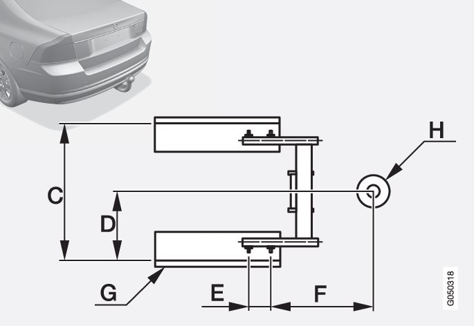 P3-S80-13w46 Dimensions detachable towbar - rear view