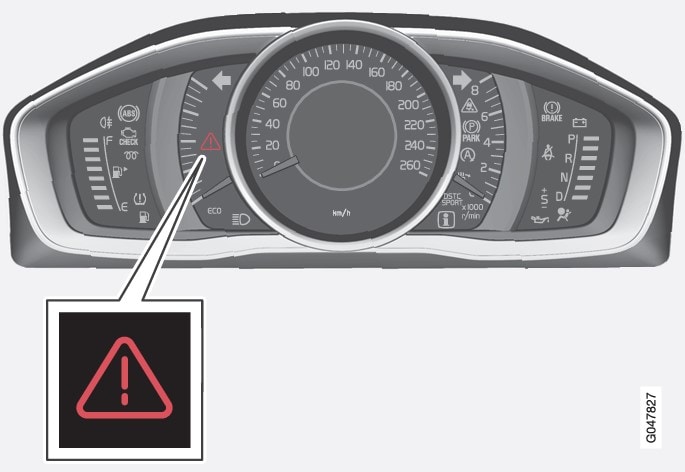 Warning triangle in the analogue combined instrument panel.