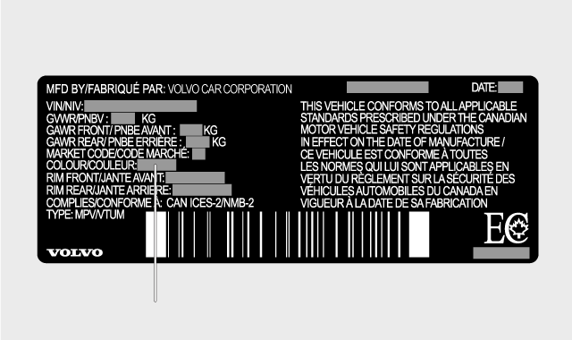 Canada paint color code on product label