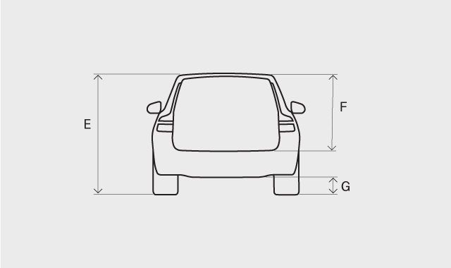 Vehicle, rear view with dimensions