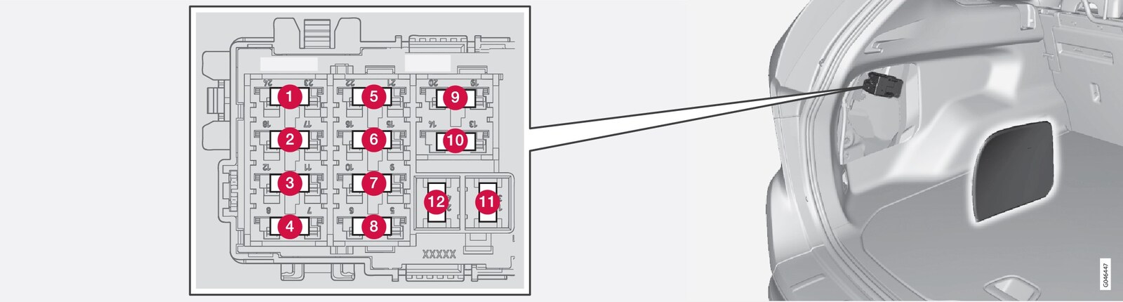 Die Zentrale befindet sich hinter der Verkleidung auf der linken Seite.