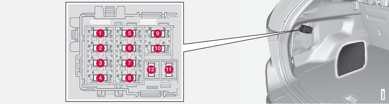 P3-1220-XC60 Fuse box, cargo area