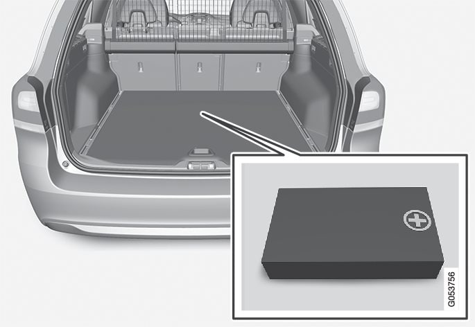 The first-aid kit is located in the storage compartment in the front part of the cargo area.