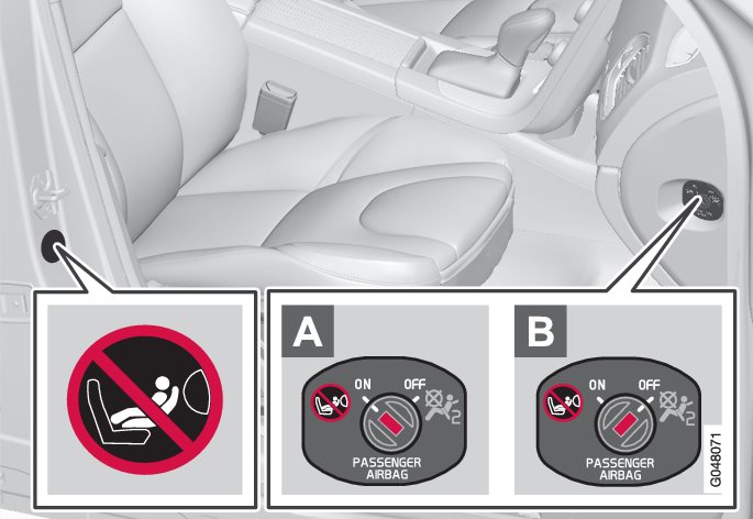 Location of airbag label plus switch.