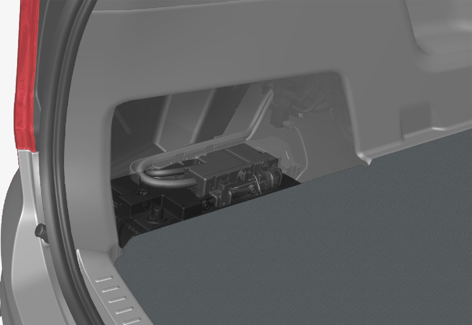 The starter battery is located in the cargo area.