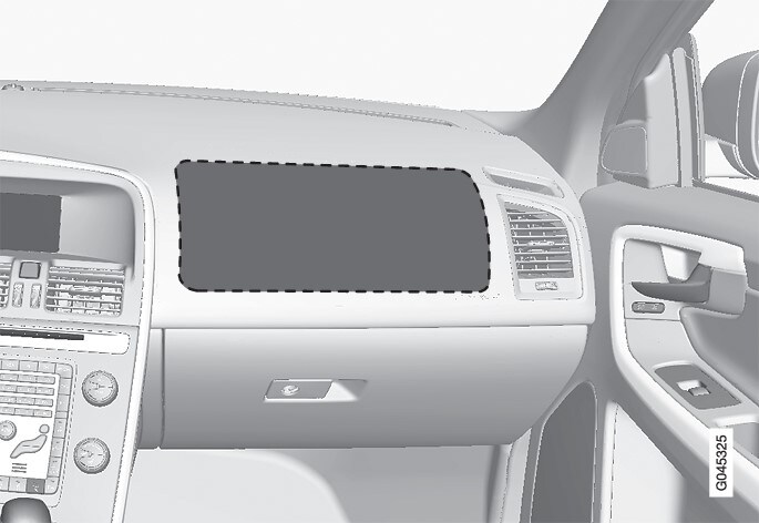 Location of the front passenger airbag in a left-hand drive car.
