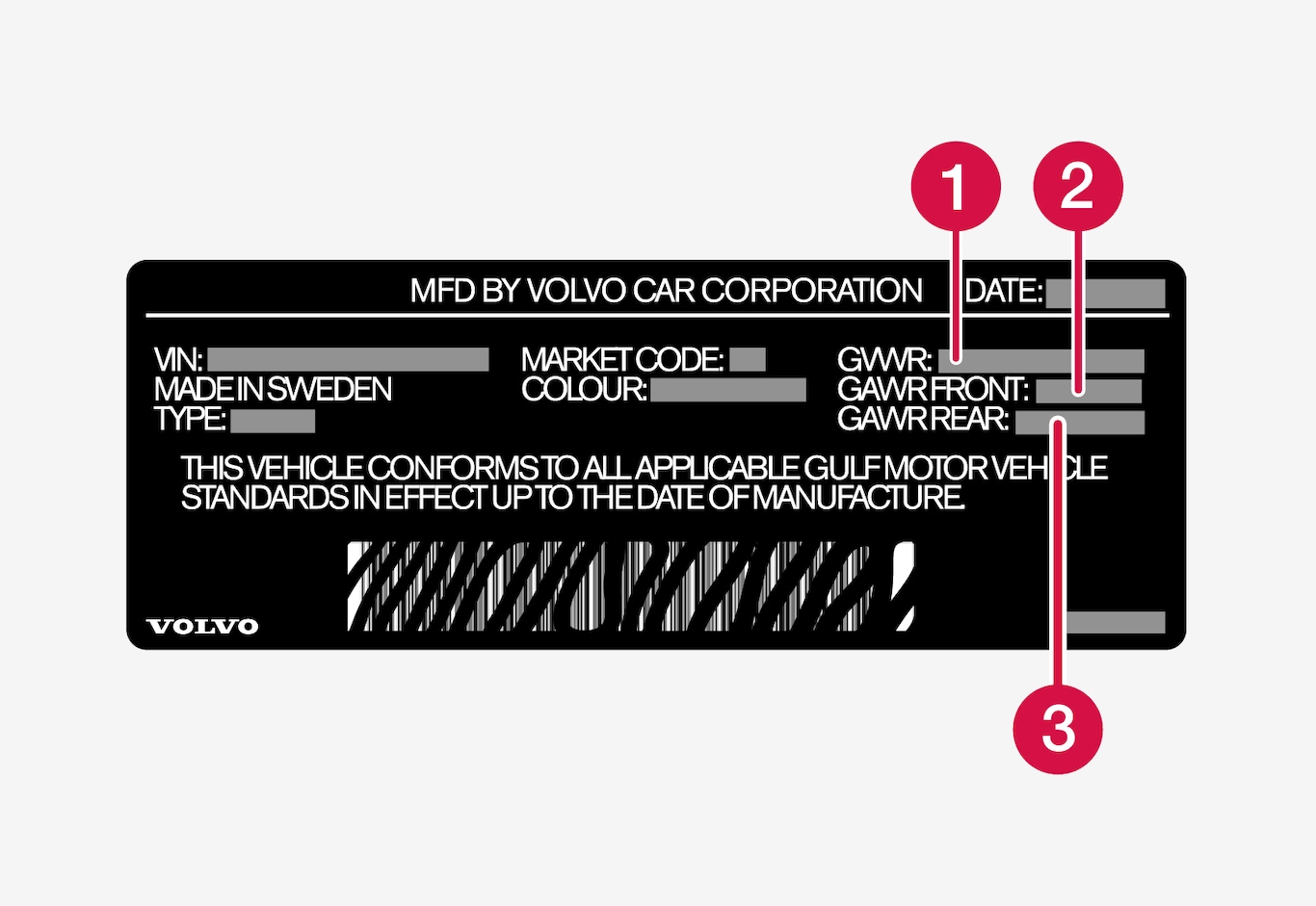 P5-1507-Vehicle Identification Number label with 3 annotations for weights - Saudi Arabia
