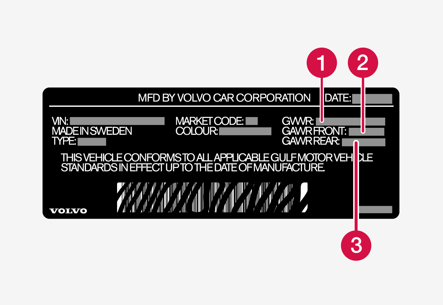 P5-1507-Vehicle Identification Number label with 3 annotations for weights - Saudi Arabia