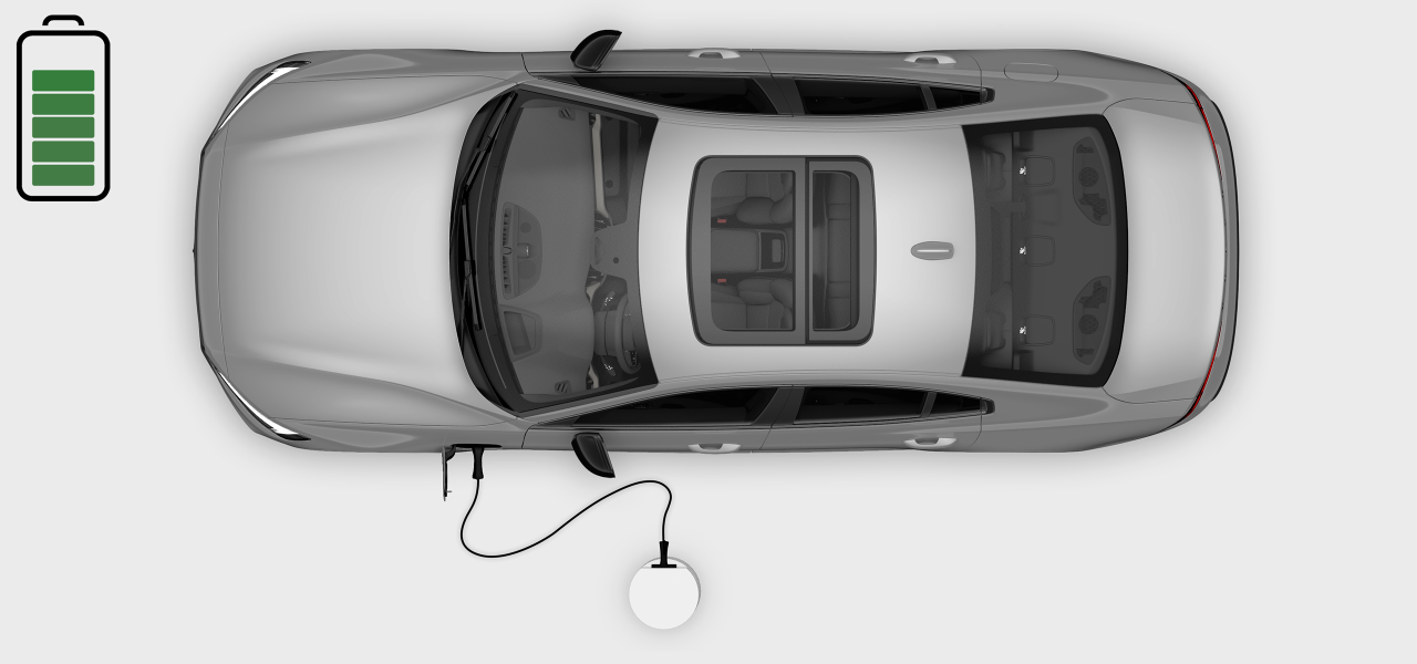 Top view of car charging at a charging station