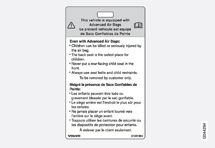 P3-1020-USA passengers side airbag decal