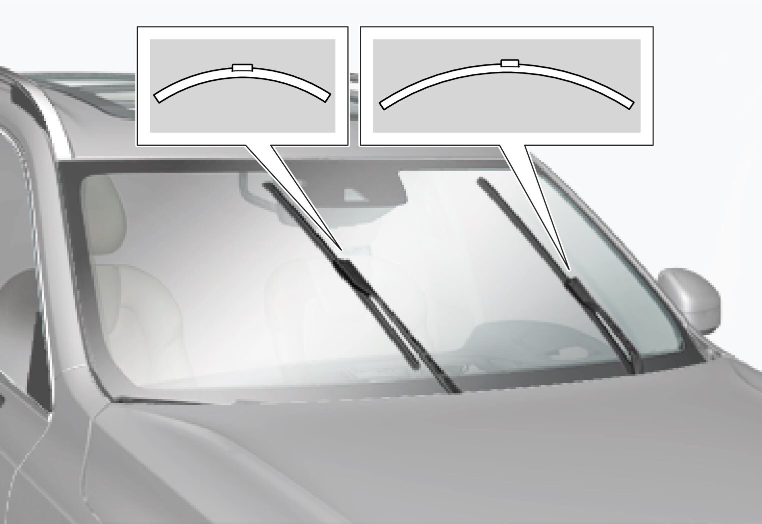 The wiper blades are different lengths.