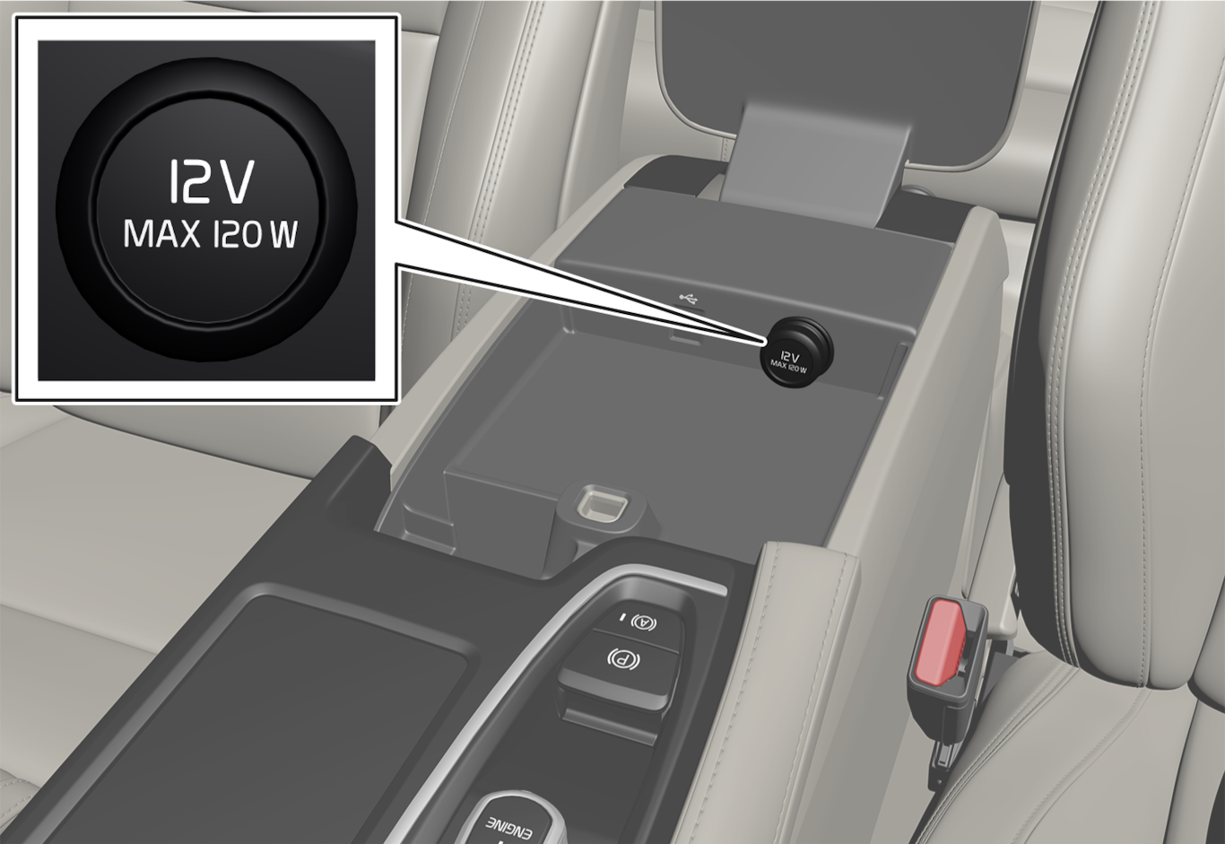 P5-2140-mid-12 V outlet tunnel console front for hybrid