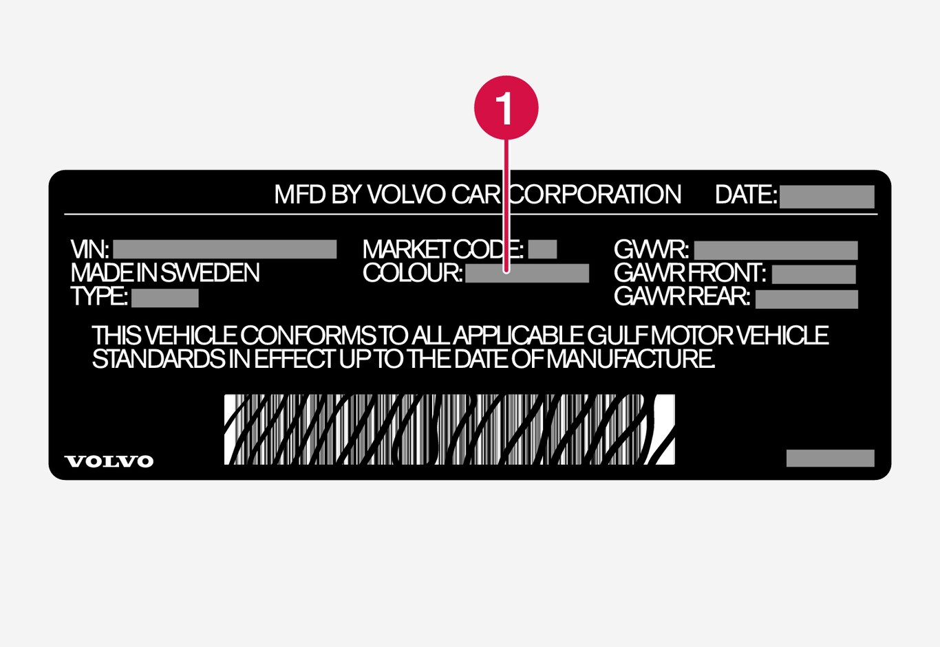 P5-1507-Saudi Arabia, VIN label with 1 annotation for color code