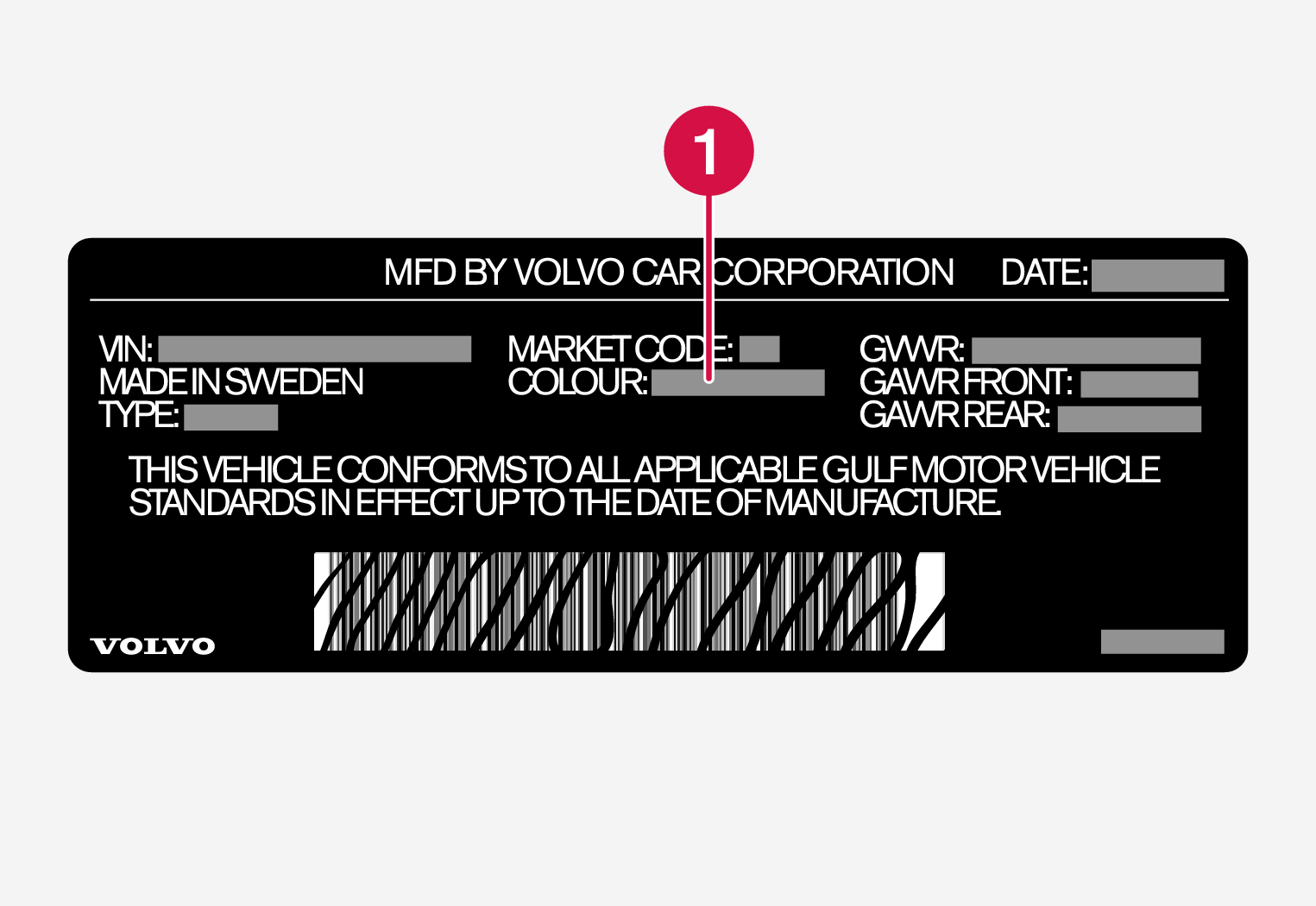 P5-1507-Saudi Arabia, VIN label with 1 annotation for color code