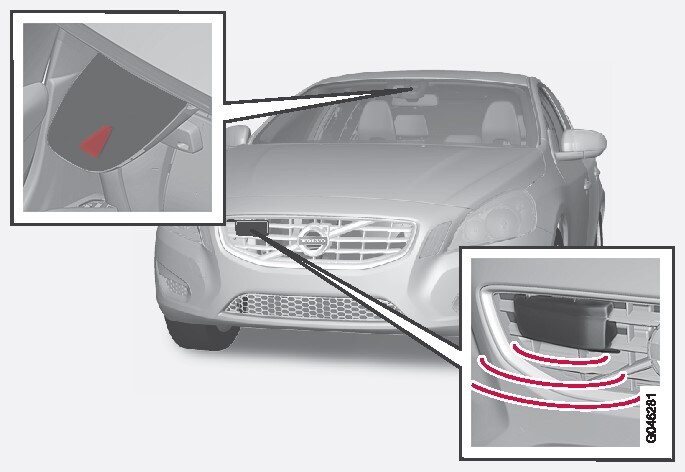  Камера та радіолокаційний датчикПРИМІТКА: Малюнок схематичний - деталі можуть відрізнятися в залежності від моделі автомобіля..