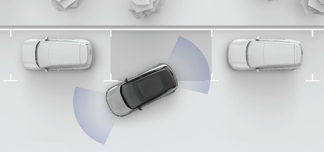 A top-down view of a car parking