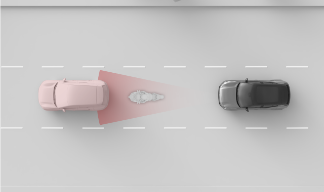 Car and motorcycle in radar view