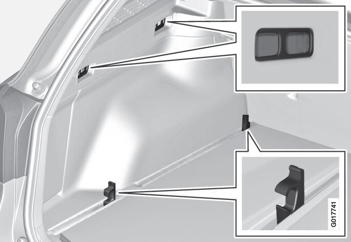 Attachment point locations in the cargo area (with movable load retaining hooks).