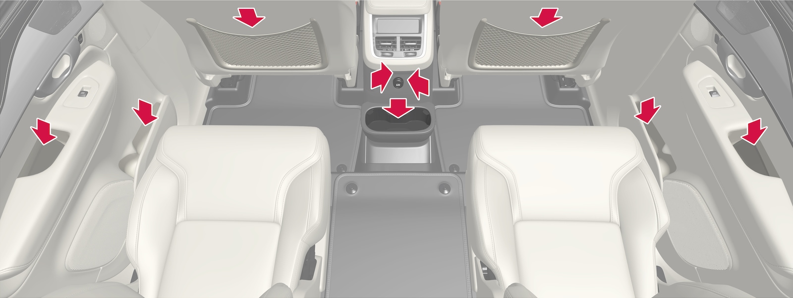 P5-2017–Interior–Overview second seat row and tunnel console - 6 seats car