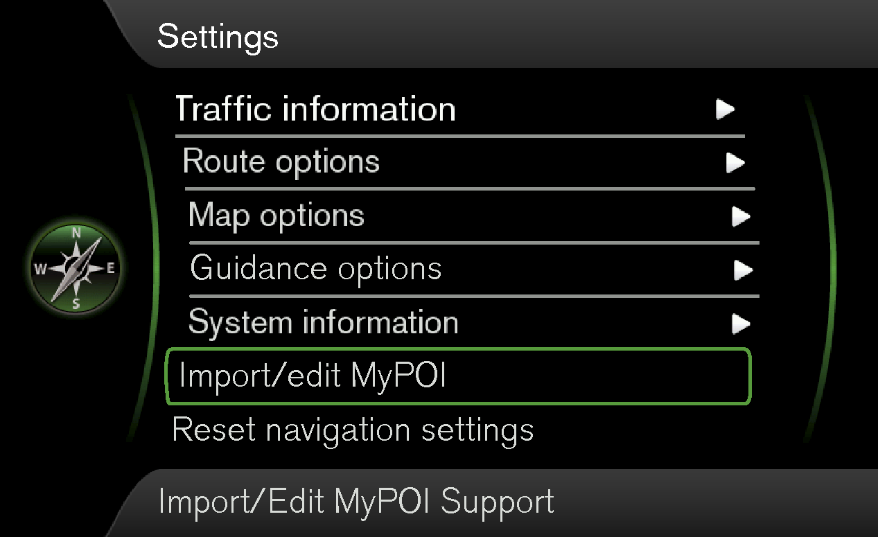 16w06 - Support site - Sensus Navigation settings menu - Import/Edit Points of Interests
