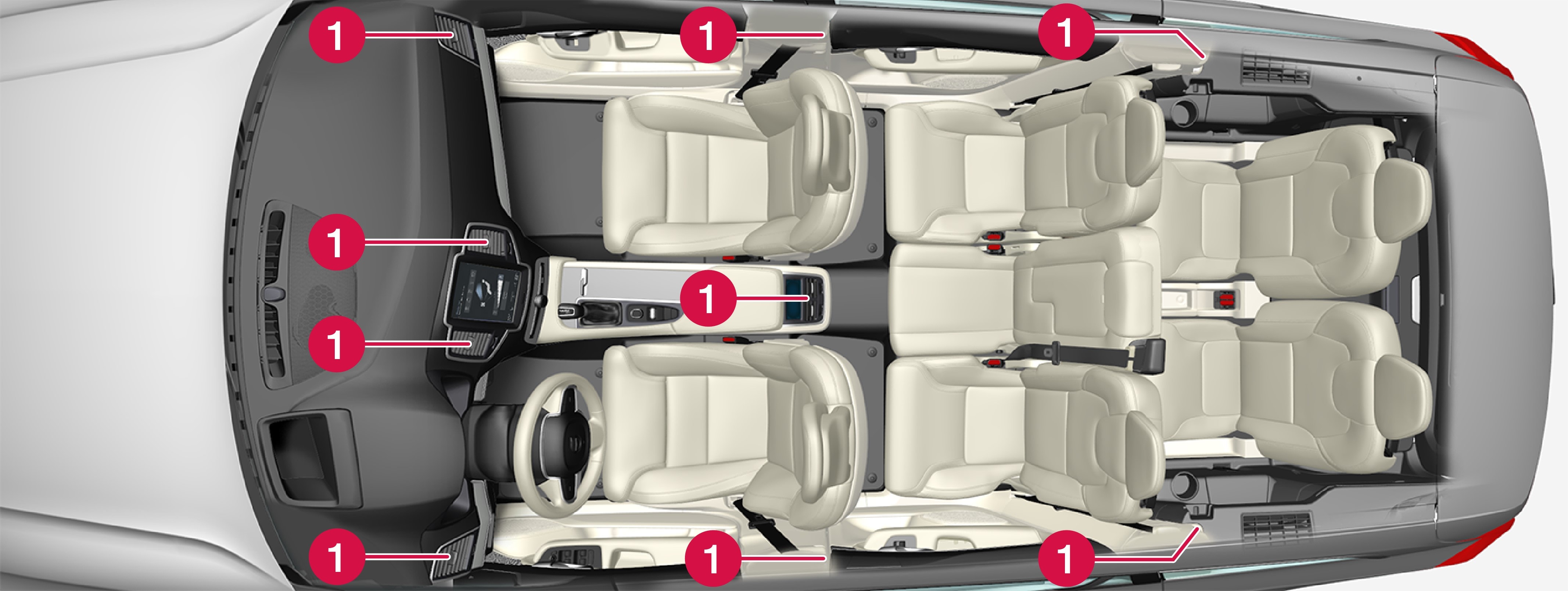 Location of adjustable air vents in the passenger compartment.