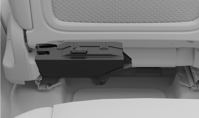 Fuse box location underneath the left front seat