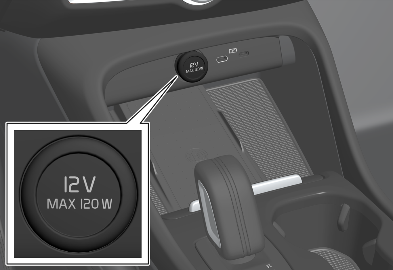 P6-20w37-12V outlet tunnel console front