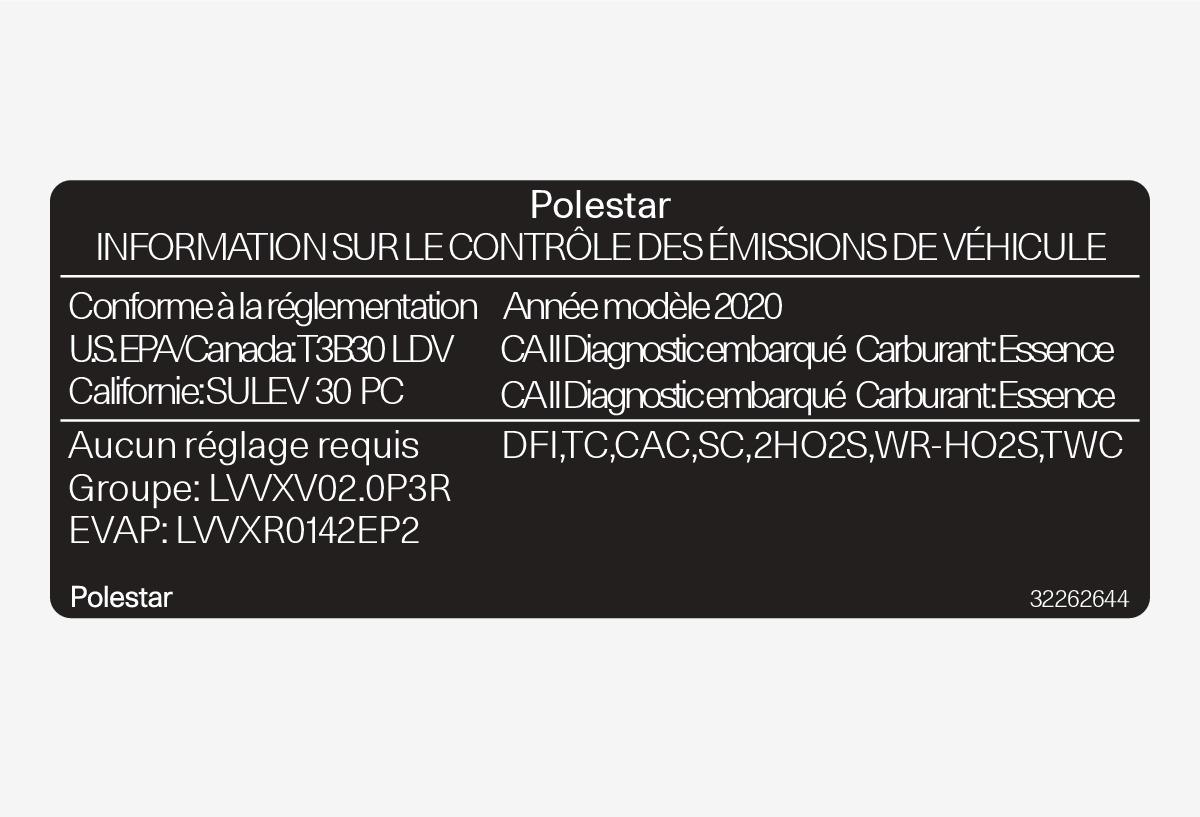 PS-1926-Label, Vehicle emission control information for Canada