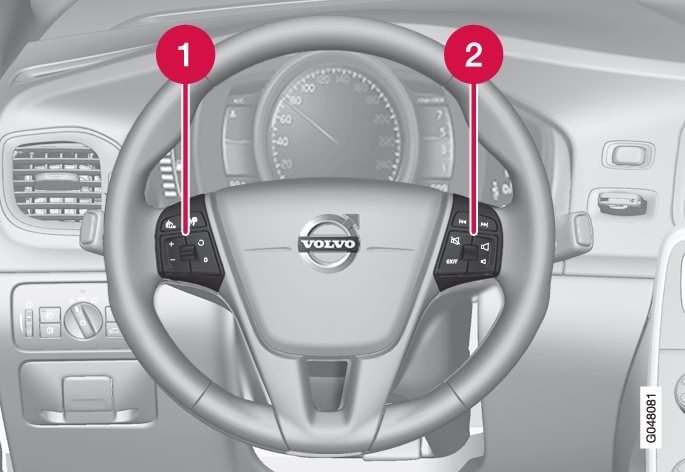 Keypads in the steering wheel.