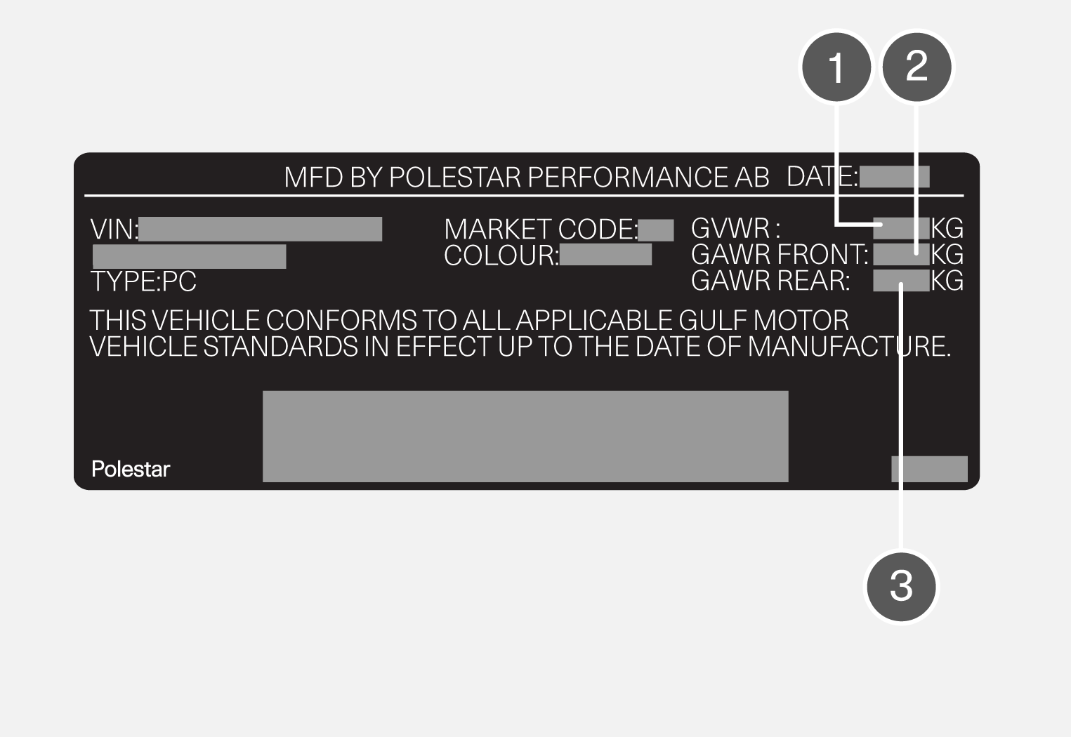 PS2-2146-Vehicle Identification Number label with 3 annotations for weights - Saudi Arabia