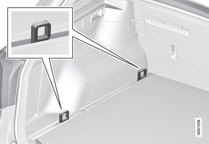 Attachment point locations in the cargo area (with fixed load retaining eyelets).
