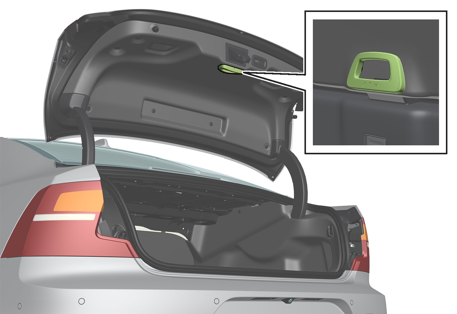 S60 Opening the trunk lid from inside the trunk Volvo Support ENCA