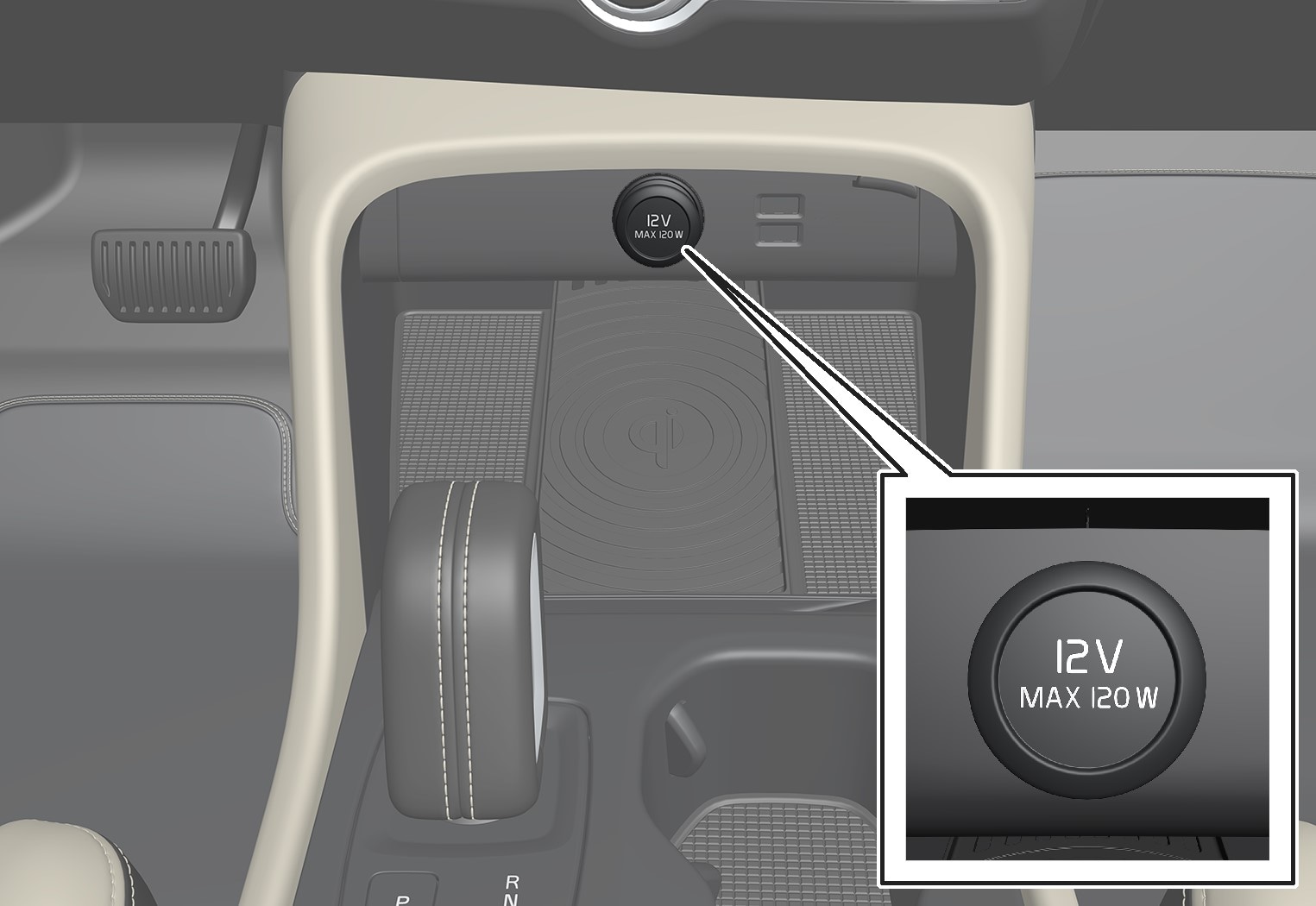 P6-1746-XC40-12V outlet tunnel console front