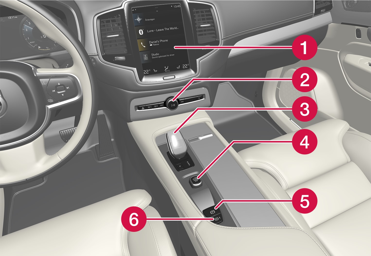 P5-21w22-XC90-Controls in tunnel and center console, left hand drive
